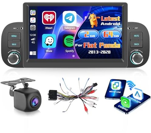 Inefala Android 15 Radio für FIAT Panda 2013-2020 2+64G mit Wireless CarPlay Android Auto, 7 Zoll Bildschirm mit EQ 26UI FM RDS GPS Bluetooth WiFi SWC AHD Rückfahrkamera