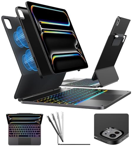 typecase Edge+ Custodia per tastiera per iPad Pro 13 (M4), tastiera nera spaziale con retroilluminazione a 11 colori, multi-modalità, custodia posteriore nera rimovibile, supporto magnetico
