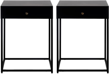 Hallowood Furniture Bewdley Modern Black Bedside Table with 1 Drawer, Stylish Occasional, Coffee, Small Side Table with Metal Frame Perfect for Small Spaces, Living Room or Bedroom Furniture