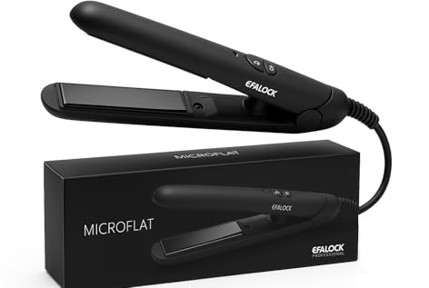 Rotschopf24 Efalock MICROFLAT mini Glätteisen, Reiseglätteisen, Haarglätter für unterwegs. Konstante 170 °C. LED Anzeige. Keramikbeschichtete Platten. Hitzeschutzhandschuh.