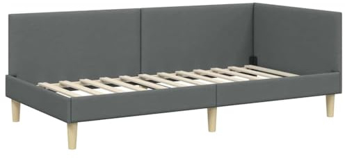 vidaXL Corner Bed Frame Other with Headboard Dark grey 80 x 200 cm, Modern Bed Frame, Rectangular Design, Breathable Material, Adjustable Headboard, Space-Saving Bedroom Furniture, Stylish Setup