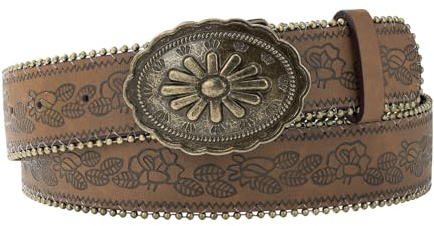 MILAKOO Vintage Western Ledergürtel mit Schnalle für Damen Y2K Cowgirl Gürtel mit geschnitztem Blumenmuster und Schnalle