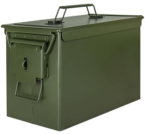 Trucky Munitionsbox Ammo Box Metallkiste Munitionskiste Metallbox | 33 x 19 x 23 cm, Grün, Aufbewahrungsbox mit Deckel, Army, Metall