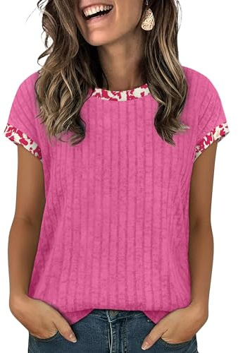 Aokosor Womens Summer Tops Floral Printed Short Capsleeve Shirts Crew Neck Cute Fashion Dressy Tunic Blouses for UK