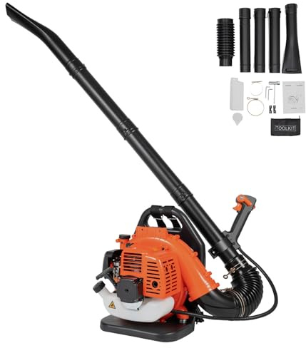 ACROSSPART 42,7CC Benzin Laubbläser Rückentragbar, 1.25KW 2-Takt Benzinmotor Laubbläser mit 1,2l Kraftstofftank und Verstellbarer Schultergurt für Garten, Rasenpflege, Terrasse, Laubblasen und Schnee