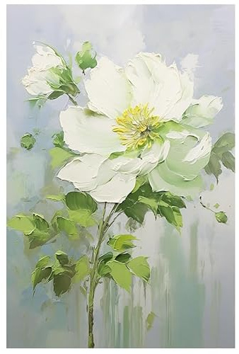 Grande Peinture À L'Huile Abstraite De Pivoines Blanches Sur Toile, Idéale pour Décorer Un Salon, Une Chambre Ou Toute Autre Pièce De La Maison Œuvre D'Art Botanique Contemporaine et Esthétiqu