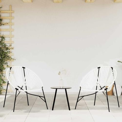 Owoxanthellate Gartenstuhl Set 3tlg Schwarz Weiß Poly Rattan Gartensessel Egg Shape 77x68,5x82 cm Metall Tisch Balkon Terrasse für Outdoor Lounge