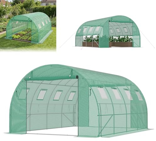 ACXIN Serre 4 x 3 x 2 m, avec cadre en acier galvanisé, film grillagé en polyéthylène 140 g/m², 8 fenêtres et 2 portes zippées, résistant à l'hiver pour serre à tomates