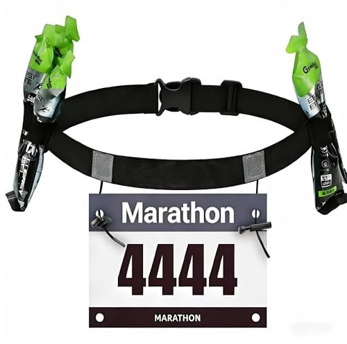 PEGINMOL Startnummernband Triathlon Ohne Sicherheitsnadeln mit 6 Gel-Halter | Laufgurt mit Startnummernclip, Running Startnummerngürtel, Ultraleichter Rennnummerngurt für Marathon, Radfahren, Triathlon