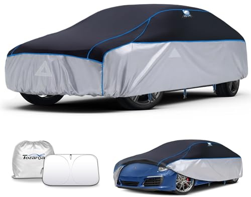Tozaroa Hagelschutzplane Auto mit separater Sonnenblende,Limousine Wasserdicht Auto Autoabdeckung,Abdeckplane für Hagel Sonne, Hagelschutz für Porsche 718,Nissan 350z/370z,BMW 3er(420 bis 450 cm)