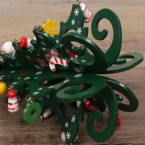 Aramox Decoración de árbol de Navidad de Madera, Tablero de Densidad Árbol de Navidad de Madera 3D, Diseño Pintado a Mano de 6 Piezas con Pequeños Colgantes para Decoración de Mesa del Hogar de