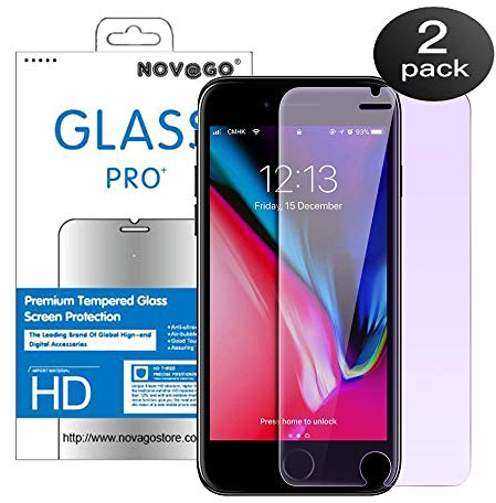 NOVAGO Compatible with iPhone 6, 6S, iPhone 7, iPhone 8, iPhone SE 2020, iPhone SE 2022-2 Resistant Tempered Glass Screen Protector Films with Blue Light Filter Effect (X2)