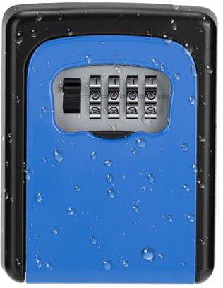 ZHEGE Key Box Wall Mounted, 4 Digit Key Safe Combination, Key Lock Box Outdoor Weatherproof to Share House Keys, Perfect Key Lockbox for AirBnB Rental, Keybox, High Security Keysafe, Blue