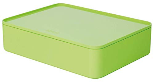 HAN Schubladenbox Allison SMART-ORGANIZER Utensilienbox mit Innenschale und Deckel/ Serviertablett, stapelbar, für Büro, Schreibtisch, Badezimmer, Küche, möbelschonende Gummifüße, 1110-80, lime green