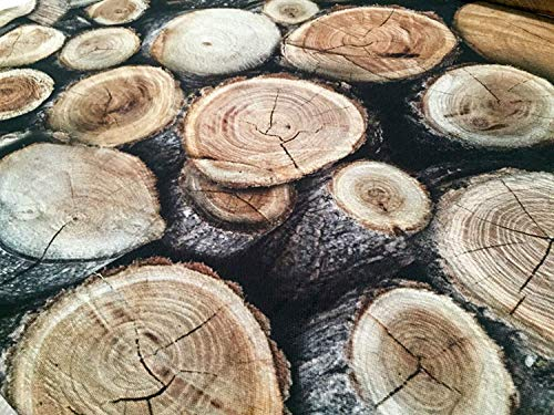 Baumwollstoff in Holzscheit-Optik, Baumstumpfmaterial, gestapelt, Wald, Holzscheite, Kamin, Digitaldruck, Polsterung, Vorhänge, Braun, Creme, 138 cm breit (2 m)