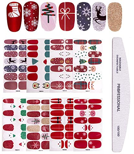 Kalolary 8 Feuilles 3D Nail Art Stickers Autocollants, Noël Nail Autocollant Sticker Ongle Auto-adhésif, Décalque de Transfert Pour Femmes Filles Enfants, Stickers Manucure DIY Ongles