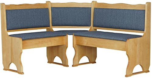 k koma Eckbank aus massivem Kiefernholz in Erle-Optik, gepolstert, dunkelgrau (140 x 180 cm)