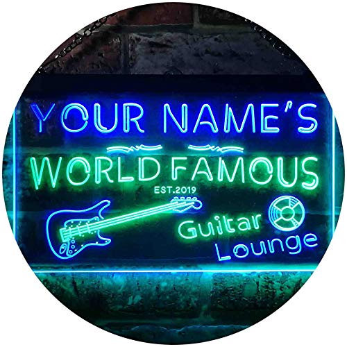 ADVPRO Personalized Your Name Est Year Theme Guitar Room Music Room Dual Color LED Neon Sign Green & Blue 600 x 400mm st6s64-pf1-tm-gb