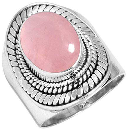 Jeweloporium Rosa Rosenquarz Silberring Größe 68 (21,6), 925 Sterling Silber Ring für Damen, Ovaler Edelstein Boho Schmuck
