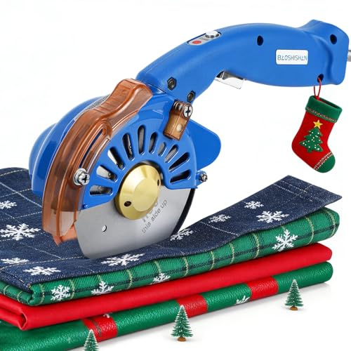 BAOSHISHAN Elektrischer Stoffschneider Elektrischer Rotationsschneider Schere Geschwindigkeitsverstellbare 100 mm Rundmesser Lederschneidemaschine Mehrschichtstoff unter 27 mm erhältlich (Blau)