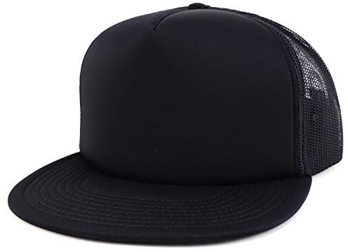 Armycrew Oversized XXL 5 Panel Flat Bill Foam Trucker Mesh Back Baseball Cap, schwarz, XX-Large