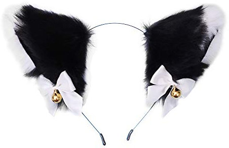 Doeheah Oreille de Chat Serre Tete Chat Bandeau Accessoires Cheveux de Déguisement pour Femmes Filles Fête Halloween Anniversaire Cosplay Noire+Blanche