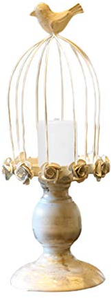 Vintage Vogelkäfig Kerzenleuchter, Eisen Dekoration Kerzenhalter Mit Geschnitzt, Vintage Metall Dekoration Laternen Kerzenhalter Für Weihnachts Hochzeit Und Esstisch Tichdeko, Weiß