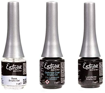 ESTROSA Kit Gel Polish Semipermanente Unghie 4pz: Base, Smalto Gel, Defence Coat, Lucidante 7ml + Omaggio Semipermanente 10ml
