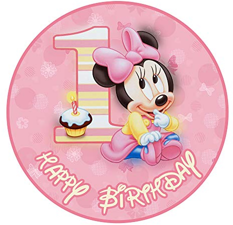 Tortenaufleger Ersten Geburtstag Minnie Mouse Motiv Essbare Tortendeko Tortenbild Kuchendekoration Fondant Rund Ø20CM