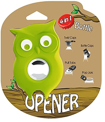 Beer Can Opener Smooth Edge, 4 in 1 Multifunction Cute Bottle Opener, Manual Jar Opener for Weak Hands (Green)