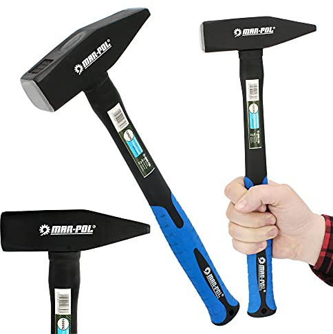 Schlosserhammer FIBERGLASS - 2000 g Kopfgewicht Robuster Fiberglas-Stiel Länge 40,5 cm | Ingenieurhammer Stahlhammer Hammer mit Rutschfestem Ergonomischem Gummi Griff | Werkstatt Zubehör