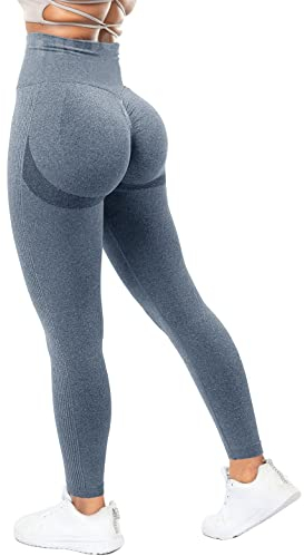 RIOJOY Scrunch Butt Leggings Damen High Waist Seamless Push Up Booty Leggins Hose für Sport Yoga Fitness Gym Workout, Hellgrau S