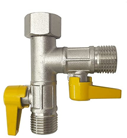 Soytich Répartiteur en T à 3 voies avec 2 robinets d'arrêt, pour connecter 2 appareils/raccords avec filetage extérieur 1/2.