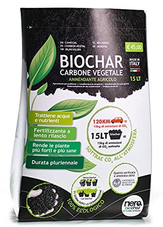 Nera Biochar 15 LT, Carbone Vegetale Italiano. Fertilizzante per Colture Intensive, Orticoltura e Piante d'Appartamento