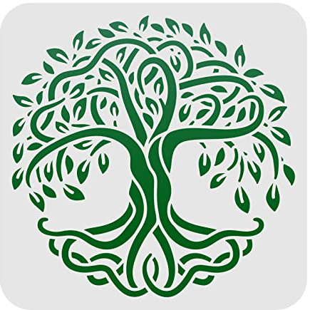 FINGERINSPIRE Baum des Lebens Musterschablonen Dekorationsvorlage 20x20cm Kunststoff Baum Zeichnung Malschablonen Quadratische Wiederverwendbare Schablonen zum Malen auf Holz, Boden, Wand und Fliesen…