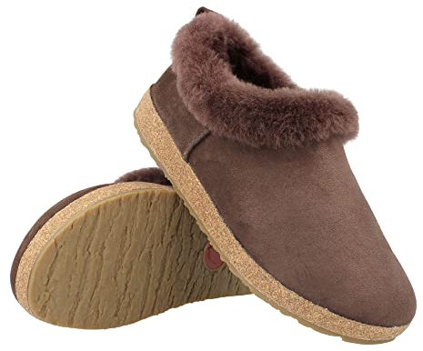 HAFLINGER Lammfellclog Iceland Filzpantoffel Hausschuh Kaffee, Gr 41