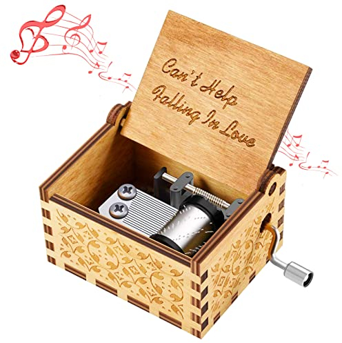 SVUPUE Holzspieluhr, Handkurbel Hölzerne Spieluhr, Vintage Gravur Musikbox, Geburtstagsgeschenk, Can't Help Falling in Love