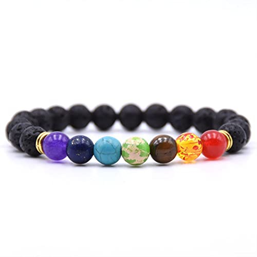 LMJNL 7 Chakra Charms Lava Rock Armbänder für Männer Frauen Ätherische Öle Diffusor Naturstein Perlen Kette Mode handgefertigter Schmuck Yoga Geschenk