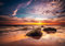 wandmotiv24 Fototapete Meer Strand Steine, XL 350 x 245 cm - 7 Teile, Wanddeko, Wandbild, Wandtapete, Himmel Sonne Sand Wolken M6816