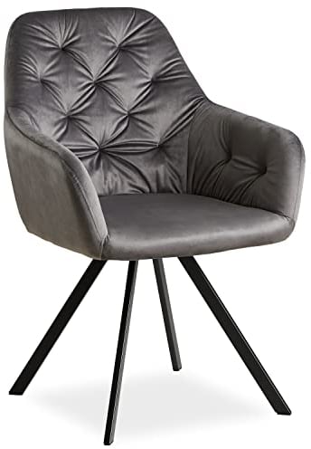 Homestyle4u 2224, Polstersessel drehbar Sessel Stoff Wohnzimmer Stuhl Polsterstuhl mit Armlehne Grau Samt Esszimmerstuhl