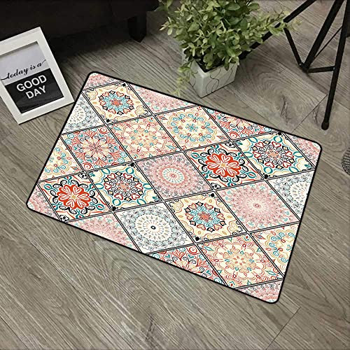 URSOPET Rutschfester Badvorleger,,Orientalische Bunte Blumen Patchwork Mandala Boho Chic reiche Blumen Portugal Marokko,,Mikrofaser Duschvorleger Teppich für Badezimmer Küche Wohnzimmer 40x60 cm