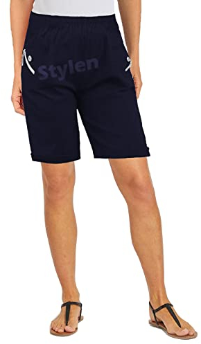 Womens Shorts with Pockets Lightweight Elasticated Summer Easy Care Ladies Travelling Pull on Comfy Lounge Shorts Plus Size (16, Navy Blue)