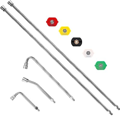 M Mingle Bacchetta di prolunga per idropulitrice 120 '' - Accessori per idropulitrice con 5 Punte per ugelli - Asta Curva da 30 °/90 °/120 °, Attacco rapido da 1/4 di Pollice