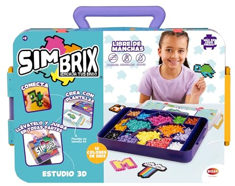 Bizak Simbrix 3D-Studio, Baukasten mit 4000 Brix in 16 verschiedenen Farben, Schablonen und Anschlüssen, Spielzeug für Jungen und Mädchen ab 5 Jahren (64008003)