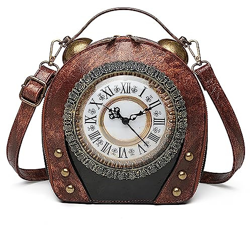 KINROCO Arbeitsuhr Handtaschen Antike Uhr Frauen Cross Body Umhängetasche, PU Leder Retro Vintage Steampunk Cross Body Schultertasche für Frauen Mädchen(Color:Braun)
