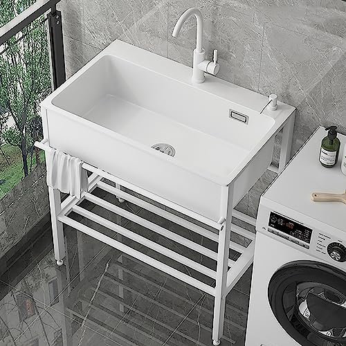 Fregadero Cocina, Fregadero De Cocina De Piedra De Cuarzo, Fregadero Cocina 1 Seno,fregadero Exterior Jardin,Pila De Lavar,para Garaje,restaurante,cocina,lavadero,interior Y Exterior ( Color : White-H