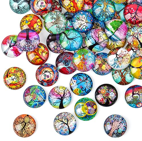 I LOVE MOM 50 Stück 25mm Bunte Gemischte Glassteine Lebensbaum Kuppel Flatback Cabochons Farbe Glasnuggets für DIY Handwerkliche Schmuckherstellung Heimdekoration