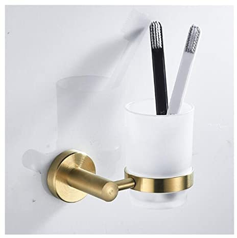 GINTON Compact Toothbrush Holder,Toothbrush Holder Wall Mounted, Toothbrush Cup Holder Brushed Gold Stainless Steel Wall Mounted Bathroom Hardware Modern Style Toothbrush Glass Cup Rack