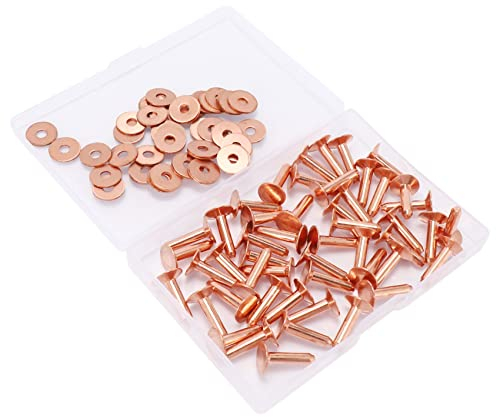 Eduuyvee 50 Sets Kupfer Nieten und Grate, Kupfer Nieten für Leder für GüRtel Brieftaschen Kragen Leder Mach Es Selbst Handwerk Bedarf 5/8 Zoll