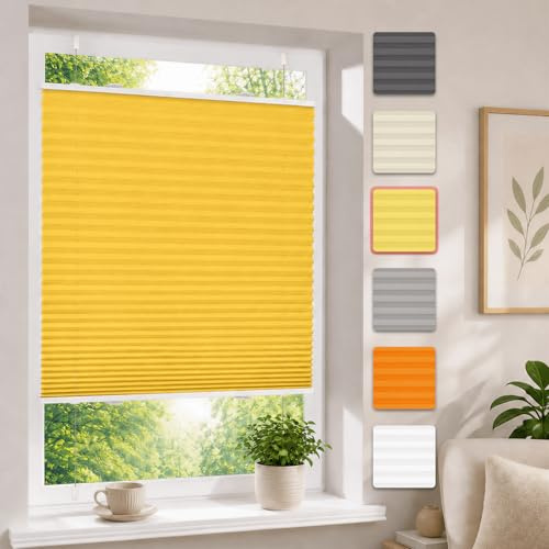 Plissee ohne Bohren Gelb 60x120cm Plissee Klemmfix Version Plisseerollo Sichtschutz und Sonnenschutz Blickdicht Easyfix lichtdurchlässig Rollo für Fenster & Tür